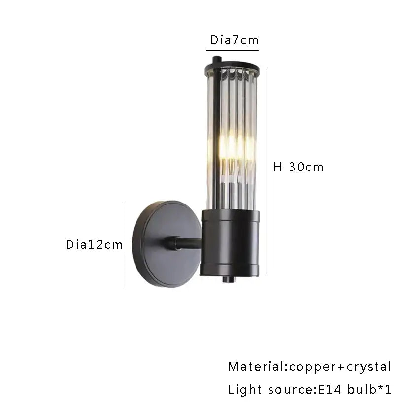 Black copper and crystal glass wall sconce with cylindrical glass shade from decorbites black crystal collection