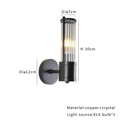 Black copper and crystal glass wall sconce with cylindrical glass shade from decorbites black crystal collection