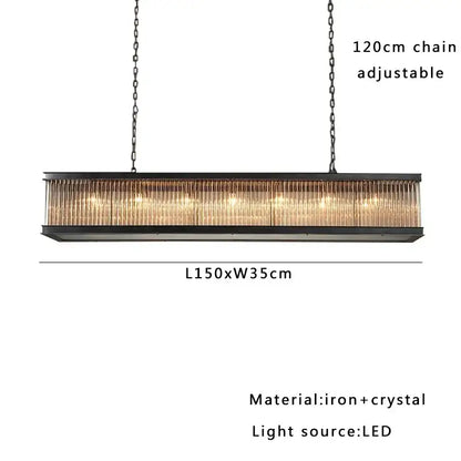 Retro black crystal glass rectangle chandelier dining room pendant with black iron and crystal glass pendant light and adjustable chain