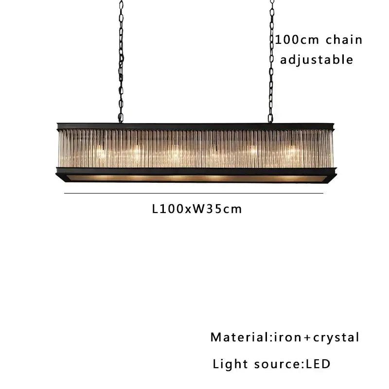 Black crystal glass rectangle chandelier with vertical rods and adjustable 100cm chain for dining room decorbites black crystal