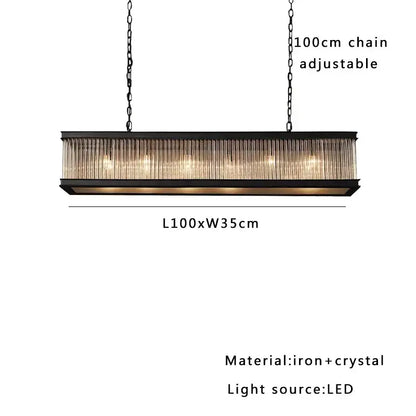 Black crystal glass rectangle chandelier with vertical rods and adjustable 100cm chain for dining room decorbites black crystal