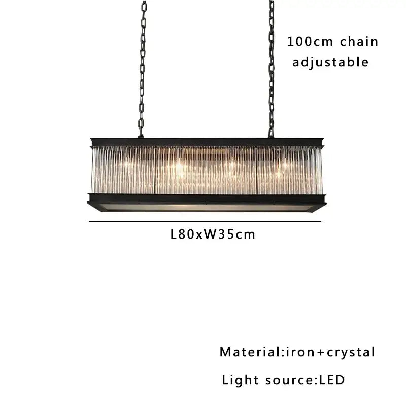 Black iron and crystal glass rectangle pendant light with adjustable 100cm chain for dining room decorbites black crystal