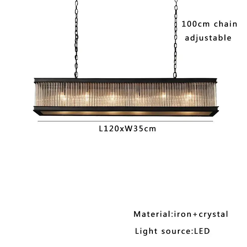 Black iron rectangular chandelier with vertical led crystal glass rods for dining room decorbites black crystal design