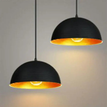 Retro black and gold semicircle pendant light with textured exterior and warm gold interior lining for dining room decorbites black pot cover