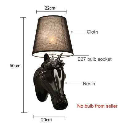 Black resin horse wall lamp with dark cloth shade retro ceramic sconce perfect for bedroom decorbites horse wall decor