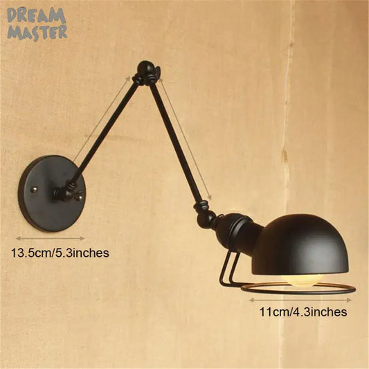 Retro black matte iron swing arm wall sconce with dome-shaped lampshade for bedroom decorbites iron swing arm lighting