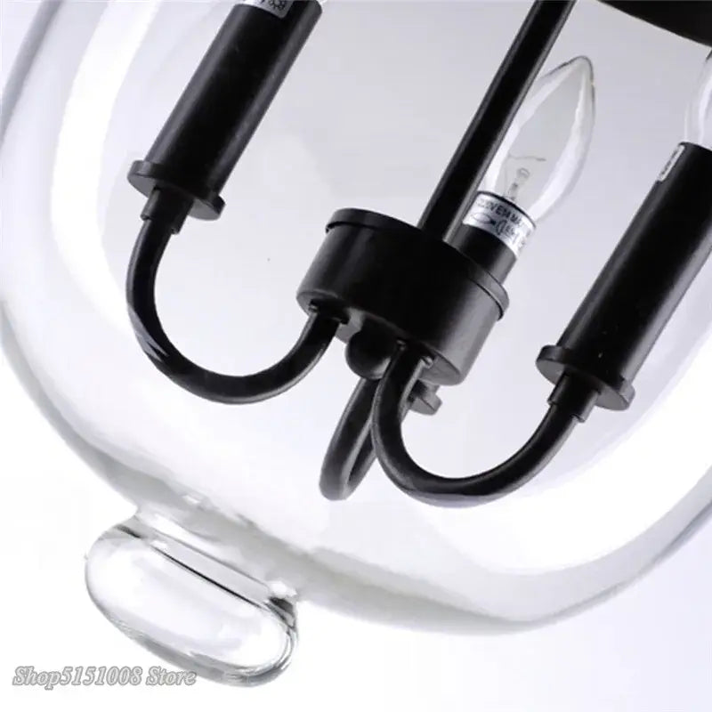Retro black metal glass bucket pendant light with three clear glass bulbs in a transparent globe for dining room decorbites glass bucket