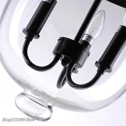 Retro black metal glass bucket pendant light with three clear glass bulbs in a transparent globe for dining room decorbites glass bucket