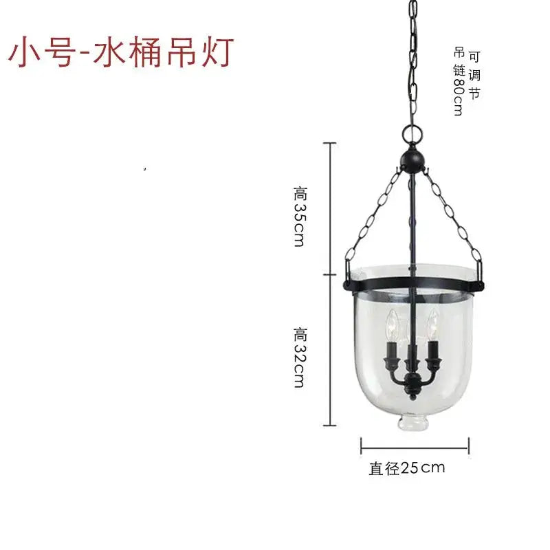 Retro black metal glass bucket pendant light with clear glass housing and three candle-style bulbs for dining room decorbites glass bucket pendant