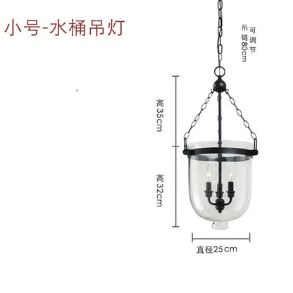 Retro black metal glass bucket pendant light with clear glass housing and three candle-style bulbs for dining room decorbites glass bucket pendant