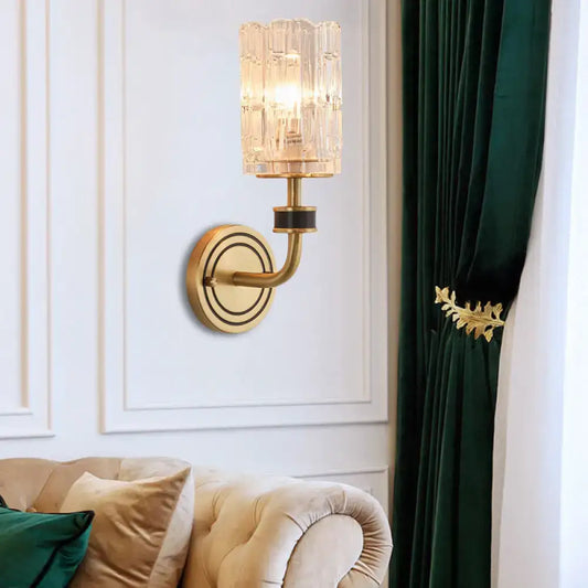 Retro brass and black crystal wall light with gold-toned sconce and faceted glass shade for e12 e14 bulb base