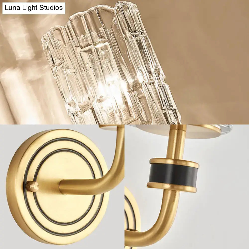 Retro brass and black crystal wall light with clear faceted glass lampshade and e12 e14 bulb base