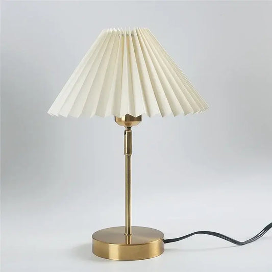 Retro brass and cream decorbites adjustable pleated table lamp with pleated lampshade on brass-finished base for bedroom light