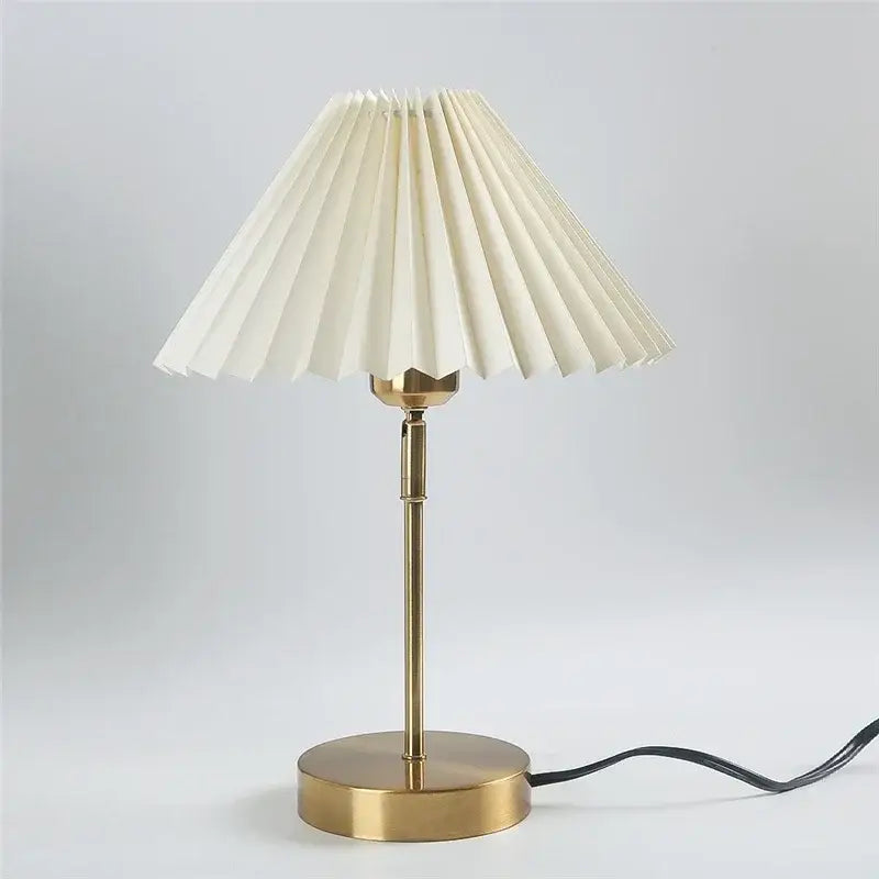 Retro brass and cream decorbites adjustable pleated table lamp with pleated lampshade on brass-finished base for bedroom light