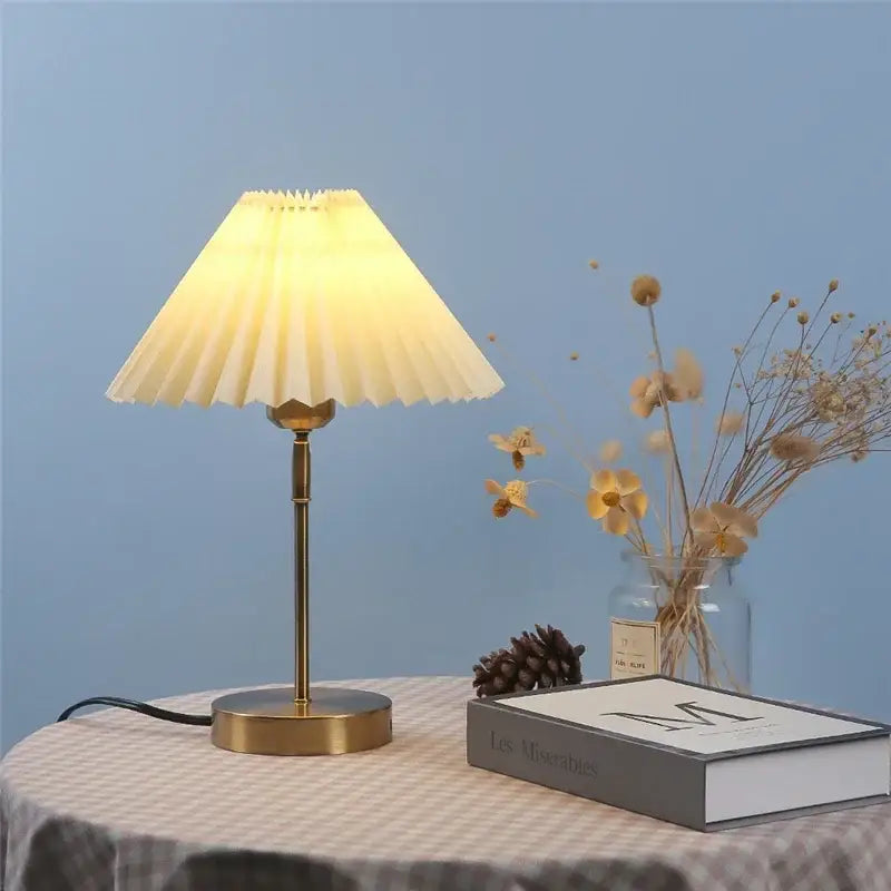 Retro brass and cream decorbites adjustable pleated table lamp with pleated shade and brass-finished base for bedroom light