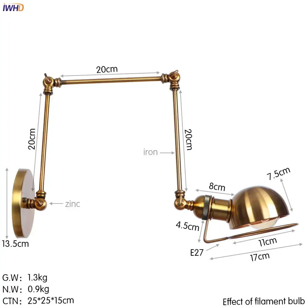 Retro brass swing arm wall sconce with brass finish and vintage industrial design for bedroom decorbites golden loft golden loft swing