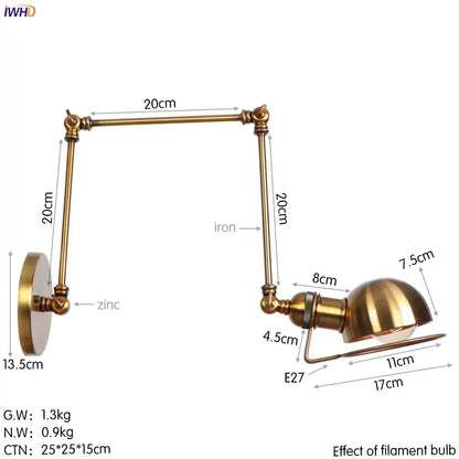 Retro brass swing arm wall sconce with brass finish and vintage industrial design for bedroom decorbites golden loft golden loft swing