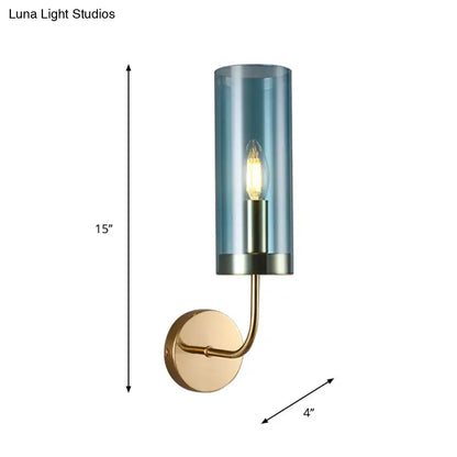 Retro brass wall mount lamp with brushed brass base and smoked blue glass shade for living room lighting