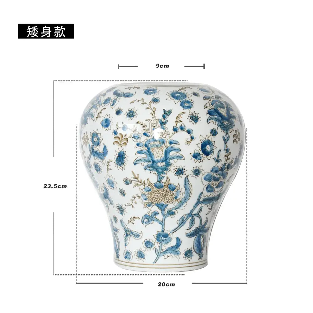 White porcelain ceramic vase with intricate blue and gold floral patterns for retro chinese living room decorbites blue set