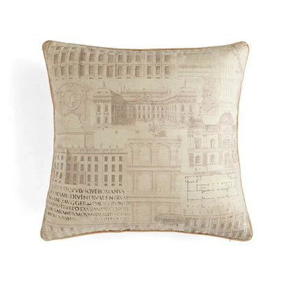 Beige pillow cover with retro circus cream architectural print and tassels for decorbites circus retro throw decor