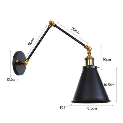 Black matte wall lamp with brass accents and adjustable arms in decorbites iron loft retro style industrial sconce