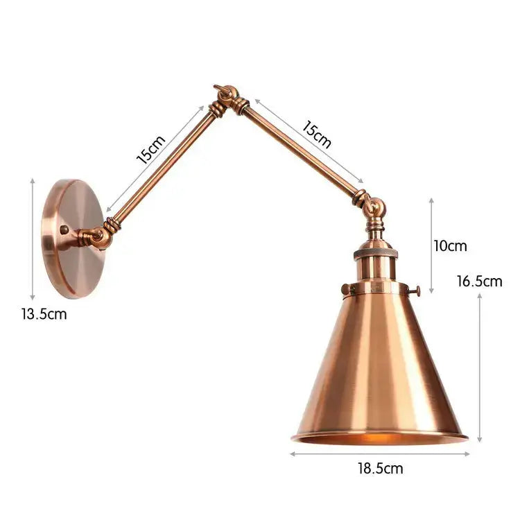 Brass-finished adjustable wall lamp with conical shade and articulated arms for decorbites iron loft retro bedroom sconce