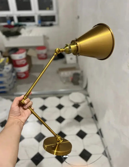 Gold-colored brass desk lamp with conical shade and articulated arm for decorbites iron loft retro wall lamp decor