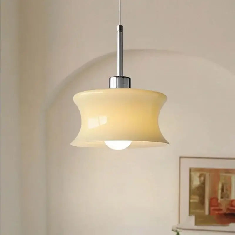 Retro cream decorbites glass chandelier bedroom pendant light with cream curved glass and chrome-finished metal stem