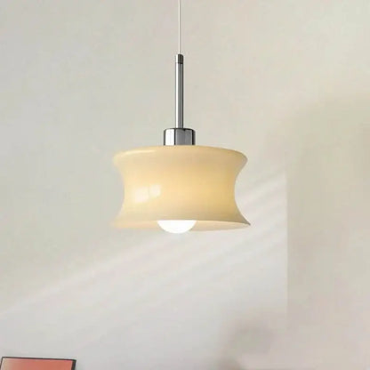 Retro cream decorbites glass chandelier bedroom pendant light with cream curved glass and chrome metal stem