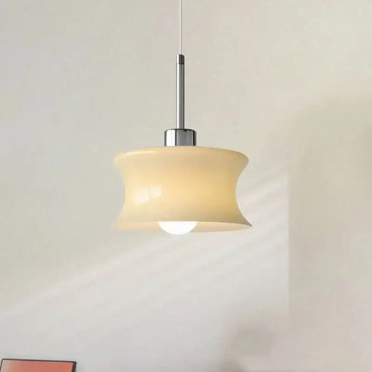 Retro cream decorbites glass chandelier bedroom pendant light with cream curved glass and chrome metal stem