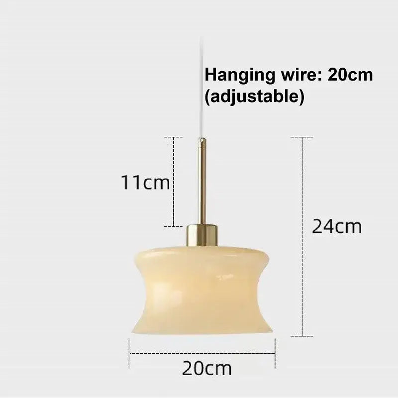 Retro cream decorbites glass chandelier bedroom pendant light with cream translucent glass and brass metal stem