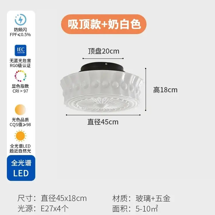 Retro cream glass led ceiling light with white frosted glass, black metal base, and scalloped edges decorbites cream glass