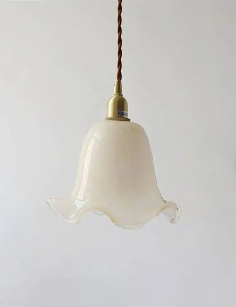 Retro cream glass led pendant lamp with brass finish and twisted brown cord ideal as a kitchen pendant lamp
