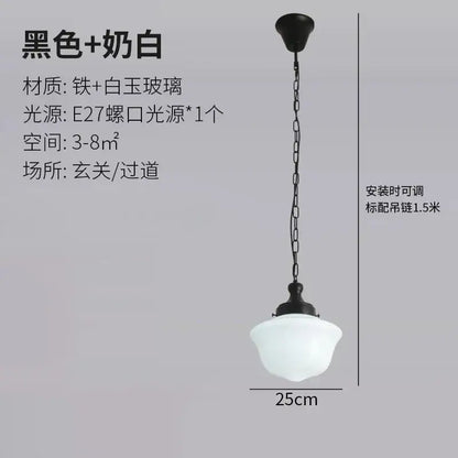 Retro cream glass pendant light with black iron frame and white jade glass shade for kitchen pendant lights decorbites cream glass