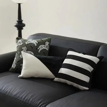 Dark green pillow cover with white embroidered jacquard zebra patterns luxury pillow for bedroom decor