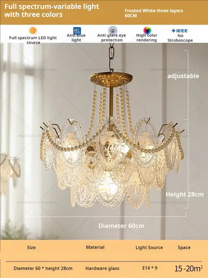 Elegant gold-toned retro french floral glass dining room chandelier with intricate hardware and frosted white layers for decorbites glass dining