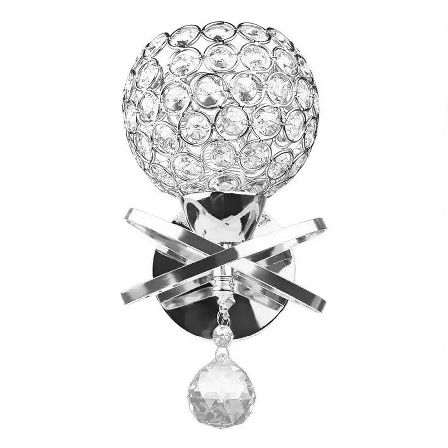 Retro gold and chrome crystal wall sconce with a spherical globe and faceted teardrop for elegant living room decorbites lighting