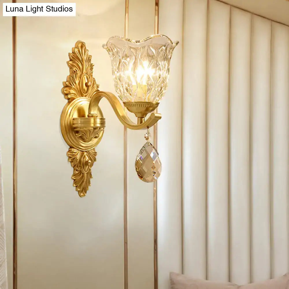 Retro gold crystal wall lamp featuring gold finish and faceted teardrop crystal shade for living room sconce 220v-240v 110v-120v light type