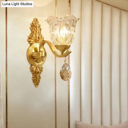 Retro gold crystal wall lamp featuring gold finish and faceted teardrop crystal shade for living room sconce 220v-240v 110v-120v light type