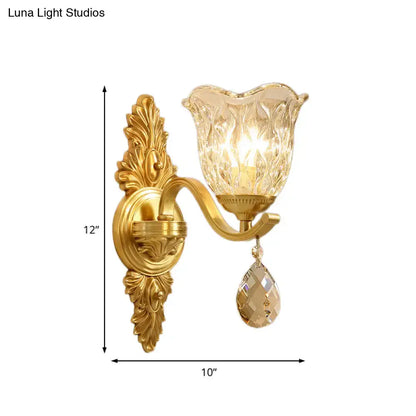 Retro gold crystal wall lamp with gold finish and faceted glass shade featuring dangling teardrop pendant light type 220v-240v 110v-120v