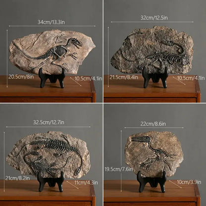 Retro gray and brown dinosaur fossil figurine featuring natural stone detailed skeletal imprints for living room decor