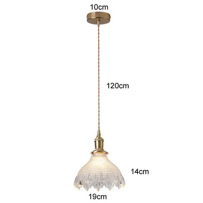 Retro green glass pendant light with wood accent featuring brass frame and ornate textured shade for dining room with e27 led bulb