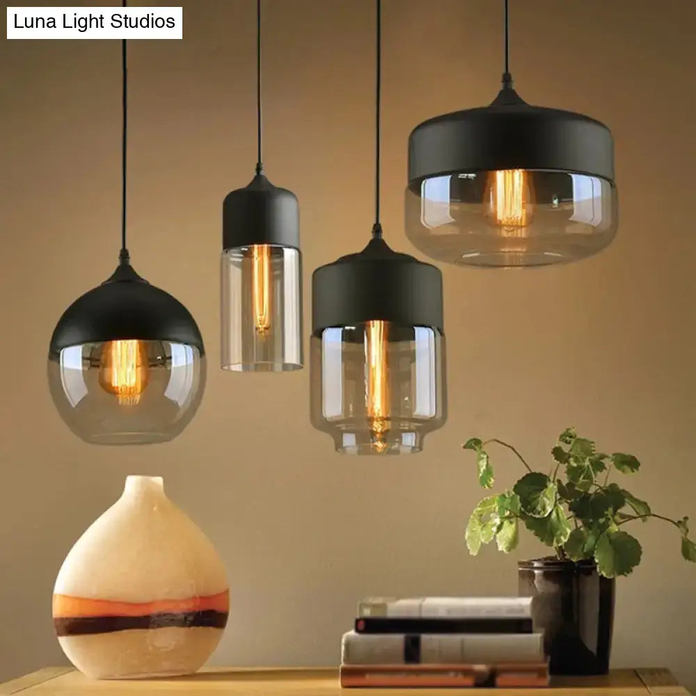 DecorBites™ black and clear glass retro industrial style light pendant lighting with exposed filament bulbs for restaurant use