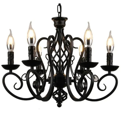Retro industrial black wrought iron chandelier with five candle-style bulbs for living room decorbites black wrought iron