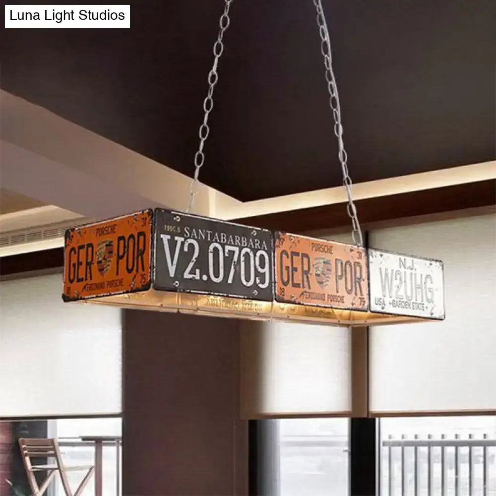 Decorbites™ retro industrial metal pendant light 5 bulbs rectangle vintage license plates orange black distressed 220v-240v