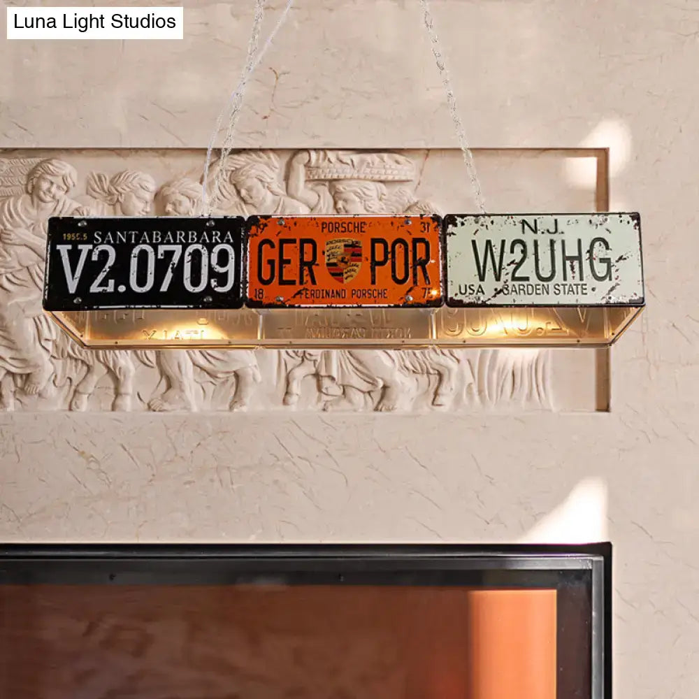 Decorbites retro industrial metal pendant light 5 bulbs rectangle with repurposed vintage license plates 220v-240v 110v-120v