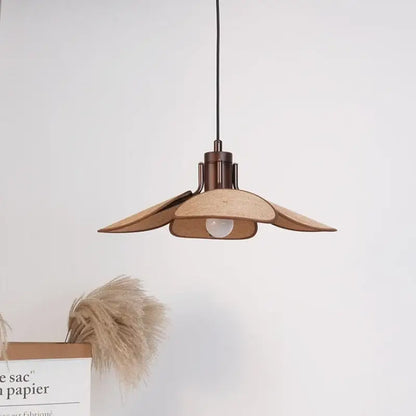 Retro leaf wooden hat pendant light with light brown petal design and copper accents for dining room decorbites pendant light