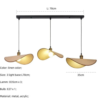 Modern three-light pendant light with linen acrylic shades and black metal bar for dining room decorbites hat pendant