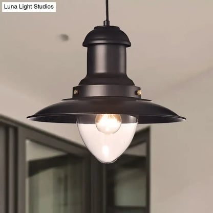 DecorBites™ retro loft saucer black metal pendant light with clear glass bulb and wide shade for coffee shop ceiling fixture