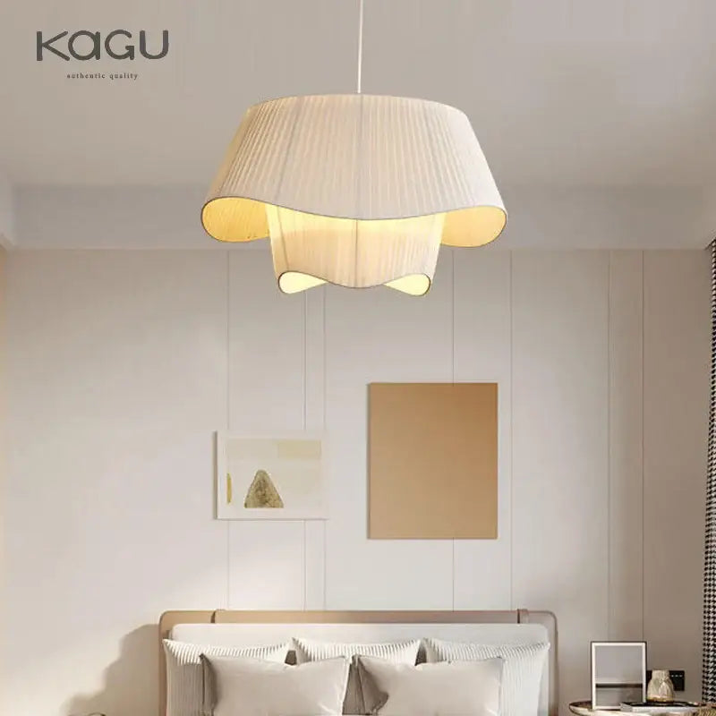 Retro pleated cream fabric chandelier bedroom pendant light featuring a soft layered decorbites cream fabric design